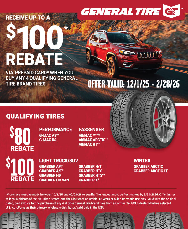 Up to $100 Rebate on General Tires